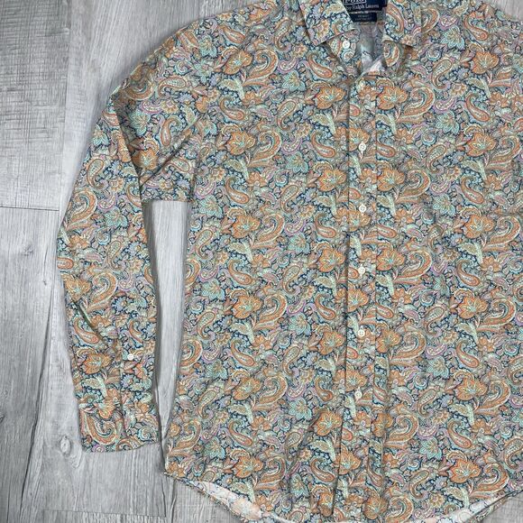 Vintage 90s Polo Ralph Lauren Floral Paisley Button Up Shirt Size Medium Blue X - Picture 2 of 8